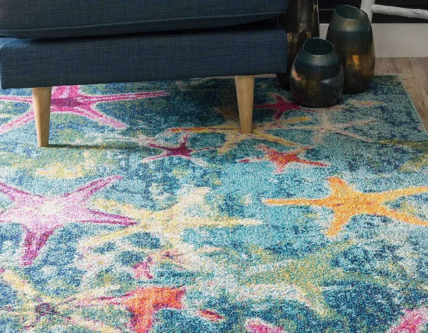 Unique Loom Positano Collection Coastal Modern Bright Colors Starfish Navy Blue Area Rug (8' x 10')