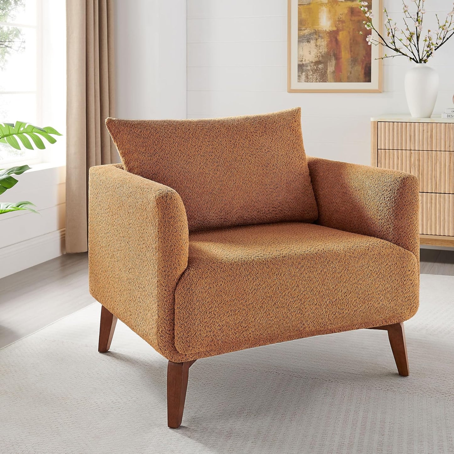 Oversized Accent Chair Modern Boucle Armchair for Living Room Sets of 2 - 37" Wide & Cozy Reading Accent Chair with Solid Wood Legs, Camel Upholstered Lounge Chair for Bedroom & Office(Easy Assembly)