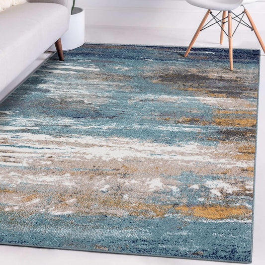 LUXE WEAVERS Beverly Collection 9131 Blue 8x10 Coastal Abstract Area Rug