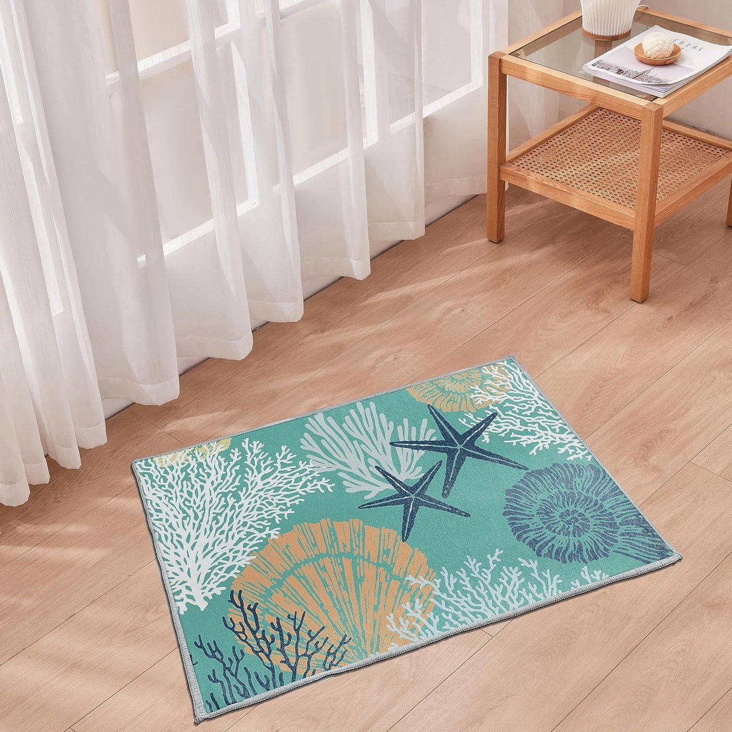 Tritard Coastal Area Rugs Nautical Beach Themed Non-Slip Machine Washable Rugs Modern Floor Carpet for Living Room Bedroom, 8x10, Blue