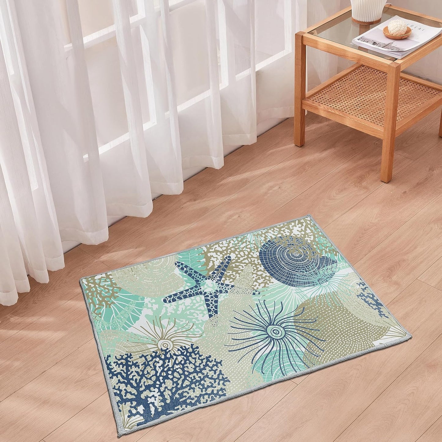 Tritard Coastal Area Rugs Nautical Beach Themed Non-Slip Machine Washable Rugs Modern Floor Carpet for Living Room Bedroom, 8x10, Blue