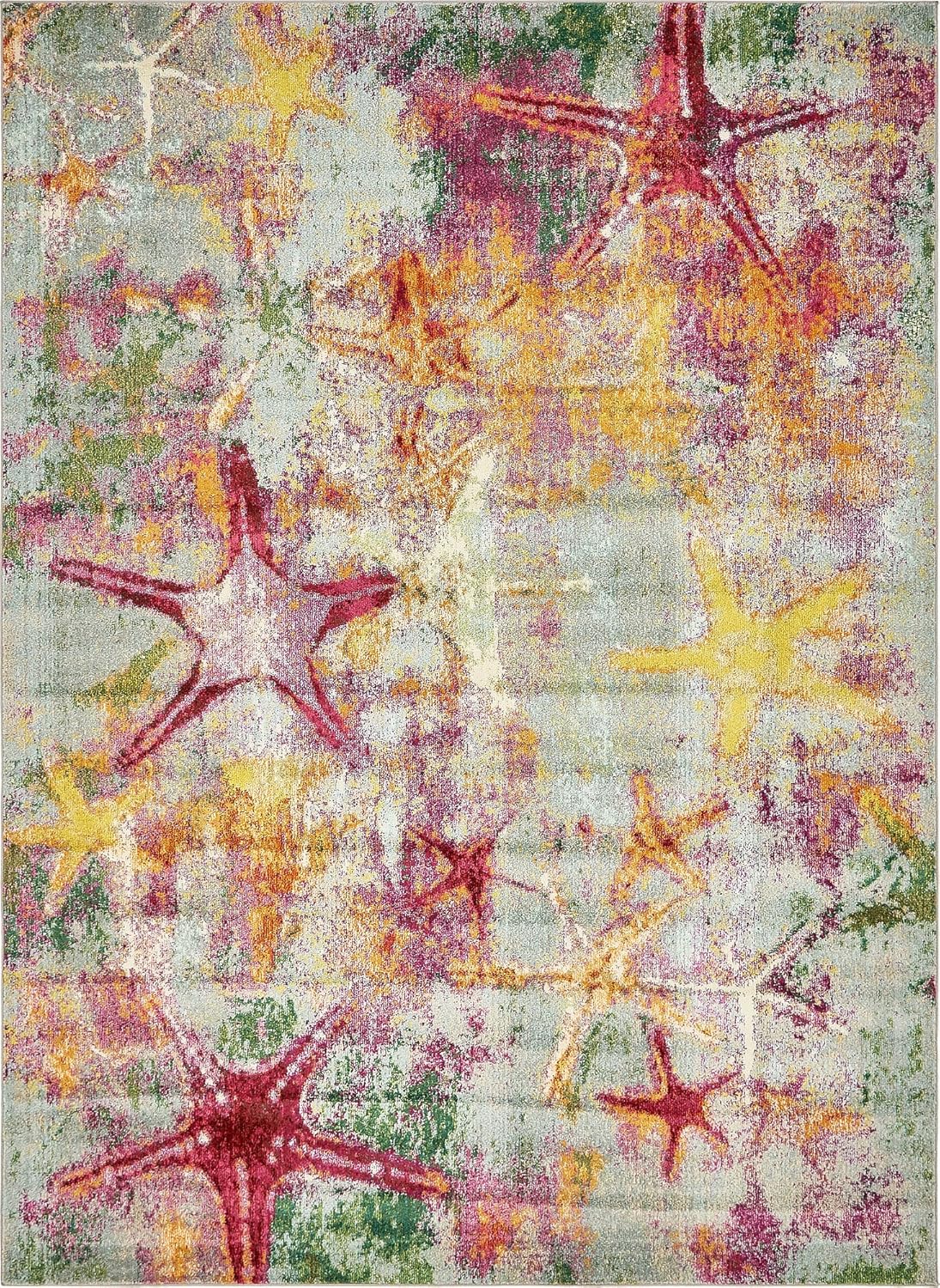 Unique Loom Positano Collection Coastal Modern Bright Colors Starfish Navy Blue Area Rug (8' x 10')