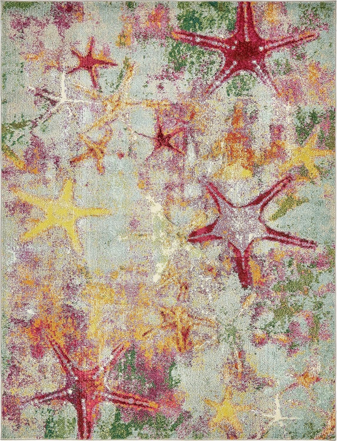 Unique Loom Positano Collection Coastal Modern Bright Colors Starfish Navy Blue Area Rug (8' x 10')