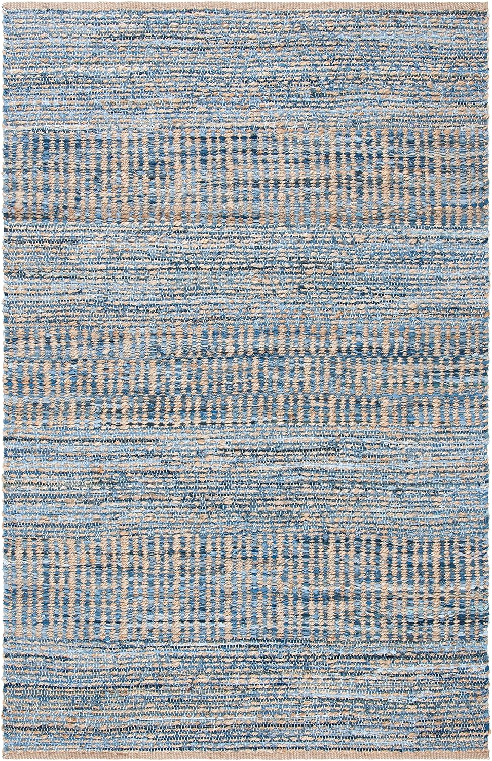 SAFAVIEH Cape Cod Collection Area Rug - 5' x 8', Natural & Blue, Handmade Flat Weave Coastal Braided Jute, Ideal for High Traffic Areas in Living Room, Bedroom (CAP353A)