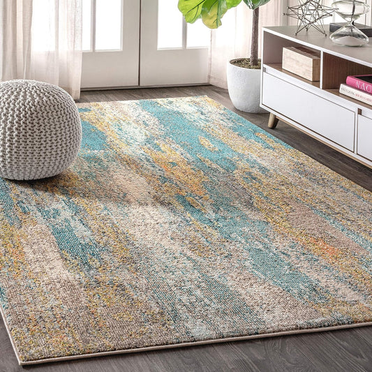 JONATHAN Y Modern Abstract Vintage Waterfall Blue/Brown/Orange Indoor Area Rug, 8x10, Contemporary POP, Easy-Cleaning for Living Room, Bedroom, Kitchen, Pet Friendly, Non-Shedding (CTP106A-8)