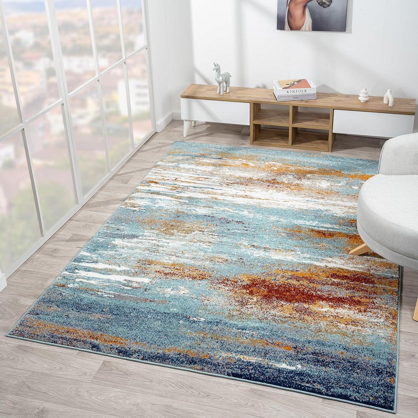 LUXE WEAVERS Beverly Collection 9131 Blue 8x10 Coastal Abstract Area Rug