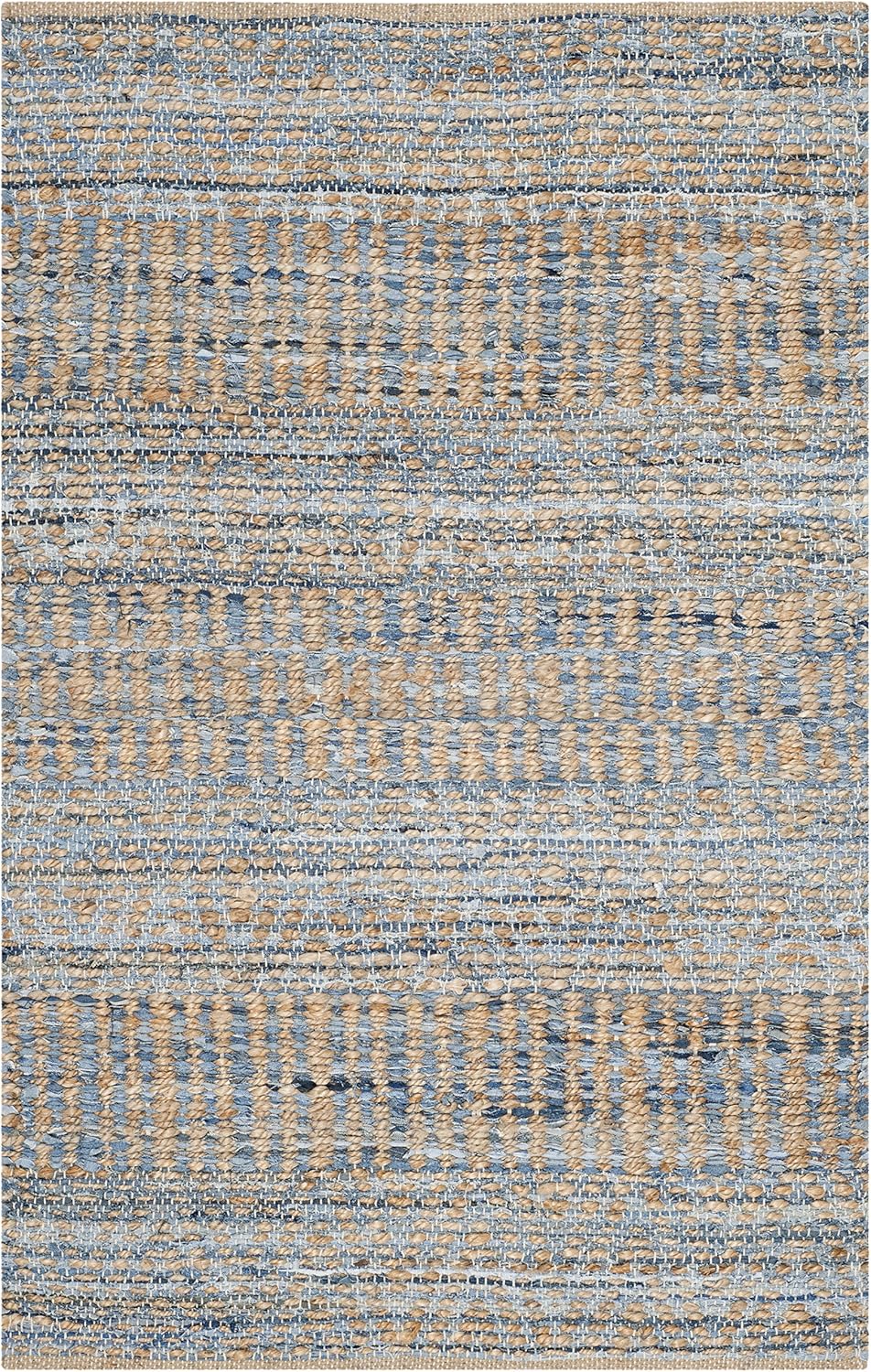 SAFAVIEH Cape Cod Collection Area Rug - 5' x 8', Natural & Blue, Handmade Flat Weave Coastal Braided Jute, Ideal for High Traffic Areas in Living Room, Bedroom (CAP353A)